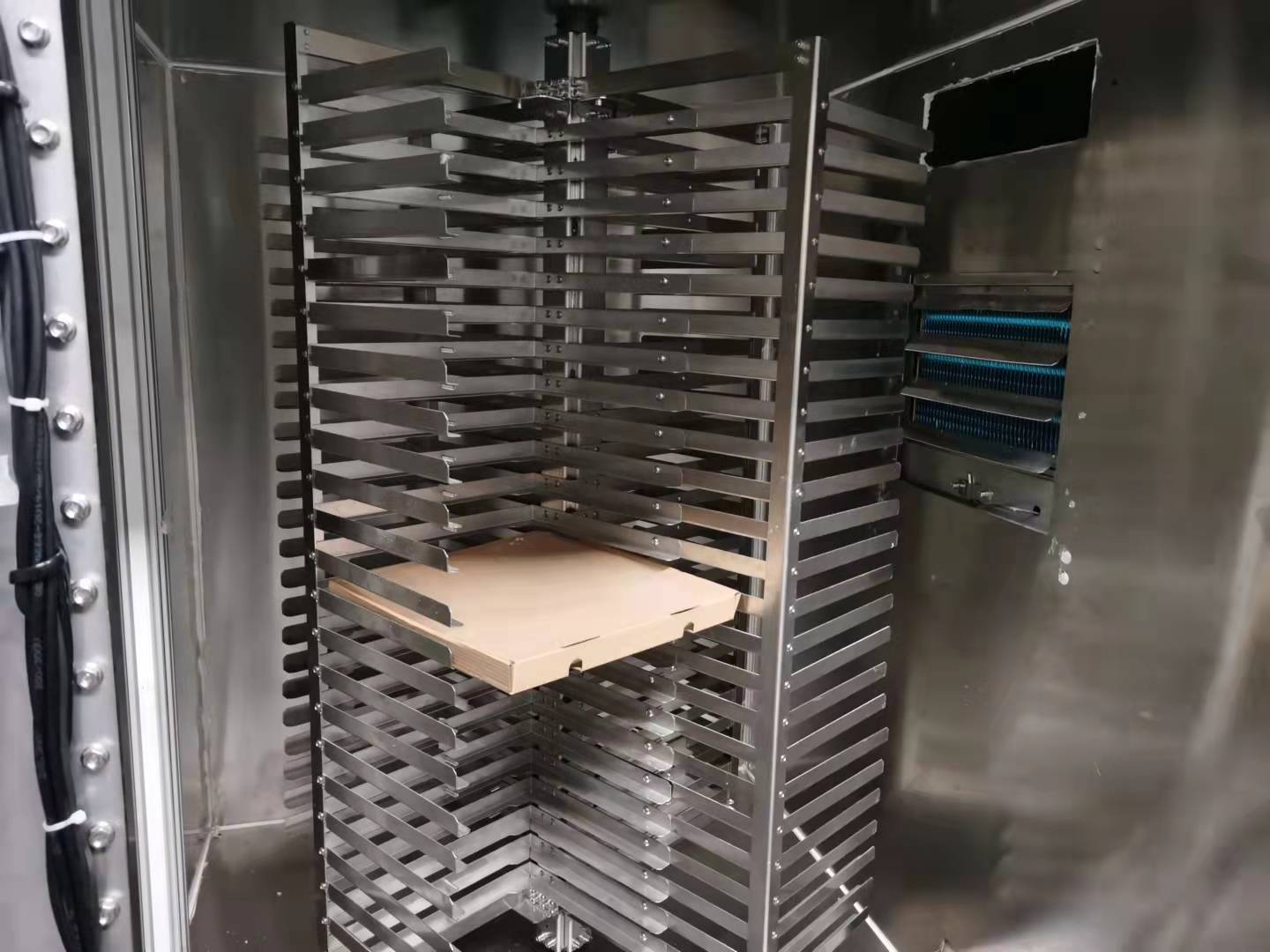 Heavy-duty export wooden crate packaging for a pizza vending machine ready for shipping